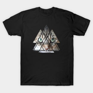 Cat Lover Cute Cat Face Geometric Triangles Sacred Geometry T-Shirt